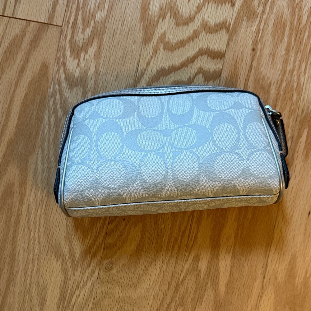 Coach Metallic Silver Signature Cosmetic Case